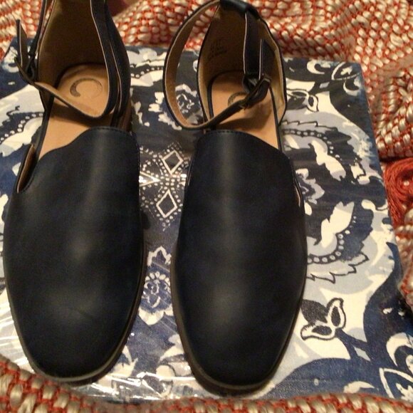 Journee Womens Loreta Buckle Square Toe Loafer Flats, Navy Blue Size 8.5 - Picture 1 of 5